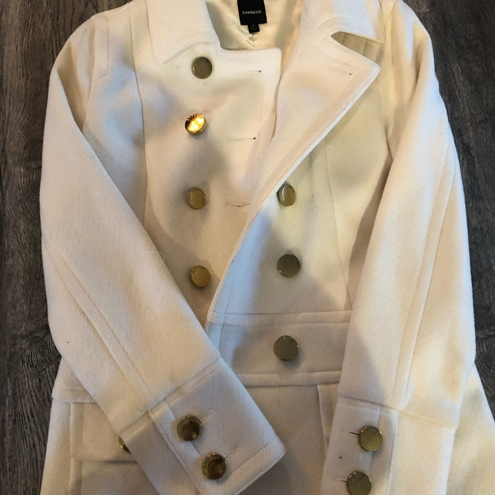 Express Cream Pea Coat with Gold Buttons - Picture 2 of 8